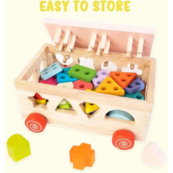 Shape Sorter Learning Toys for Toddlers Wooden Stacking Blocks Montessori Toys - Picture 6 of 7